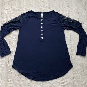 Zenana Premium Brand Navy Top Lace Sleeve Detail